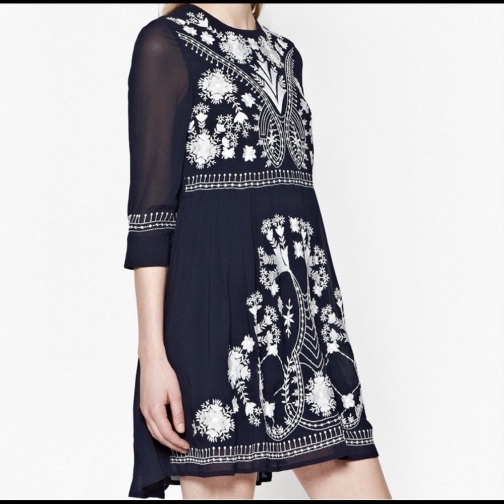 French Connection Navy Embroidered Mini Dress